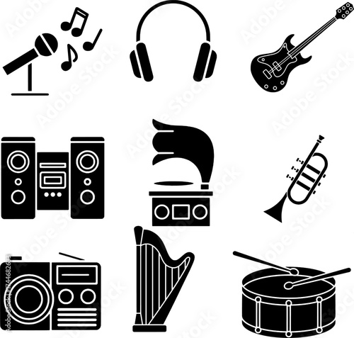 Music Instruments and Audio Equipment Icon Set