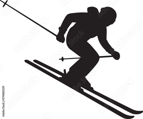 Dynamic skier silhouette captures winter thrill and adventure