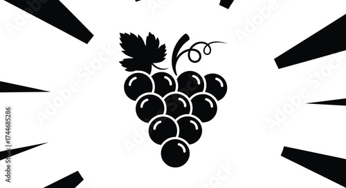 Stylized black grape cluster icon with radiating lines on a white background for a fresh and vibrant feel