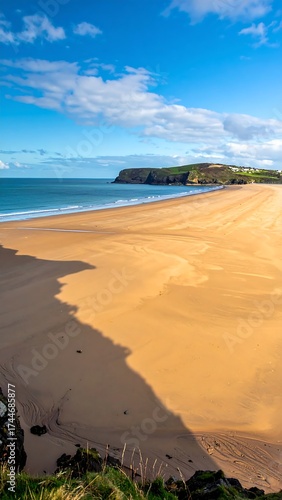 Empty beach with golden sand on a sunny day