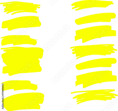 Bright yellow abstract brush strokes forming two vertical columns on white background, modern minimal art design perfect for backgrounds or creative projects.
