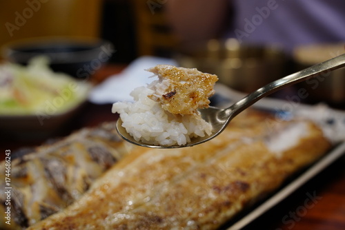 Korean Grilled Hairtail Fish (Galchi) Served on White Rice
