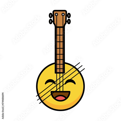 Happy Banjo Emoji Character Musical Instrument.