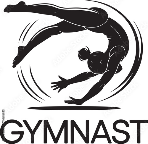 Dynamic gymnast performs powerful acrobatic move in silhouette