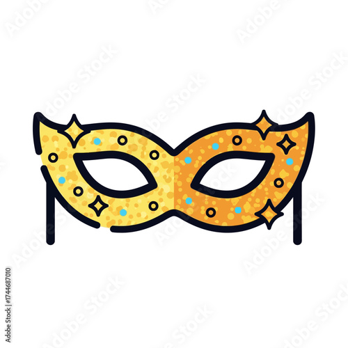 Golden Masquerade Mask with Sparkles and Stars.