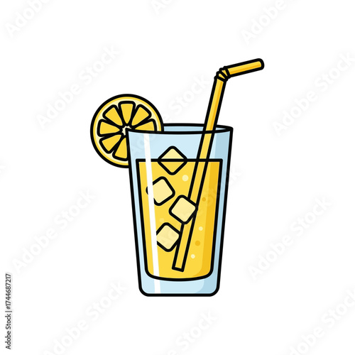 Refreshing Lemonade with Ice and Straw Illustration.