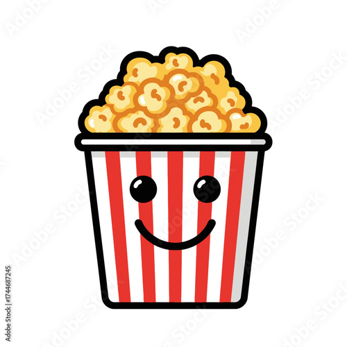 Cute Popcorn Bucket with Happy Face Illustration.