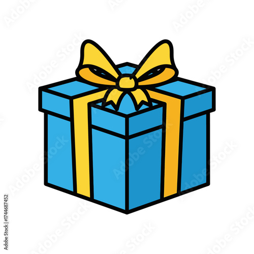 Blue gift box with yellow ribbon and bow perfect for celebrations and giving.