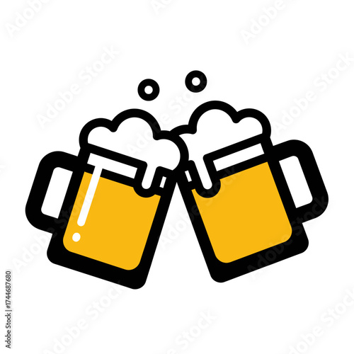 Two beer mugs clinking together in a celebratory toast.