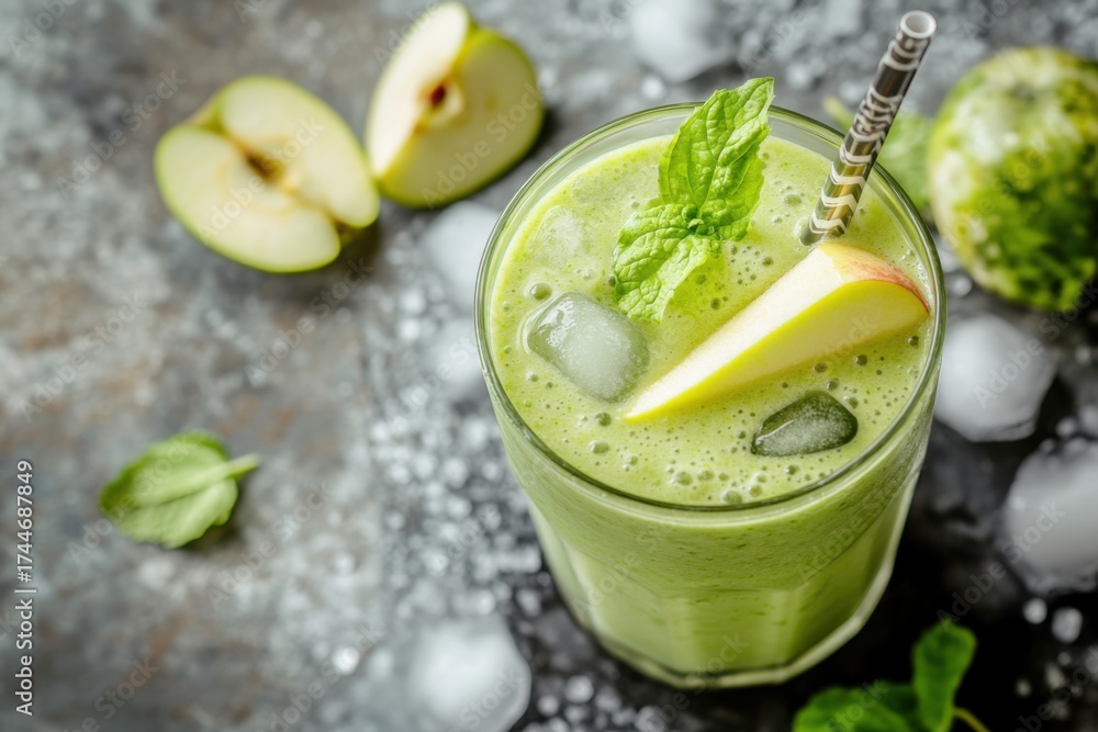 Fototapeta premium A photorealistic close up of a refreshing green apple smoothie