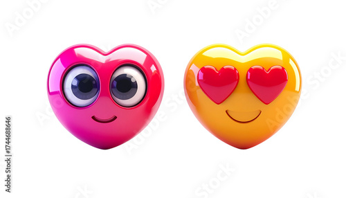 Romantic Heart Eyes Emoji Collection with Fun and Joyful Expressions Isolated on Transparent Background