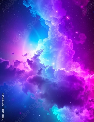 Nebula berwarna-warni dengan bintang dan awan yang cerah