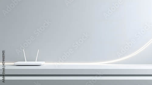 a modern wireless router setup on a minimalist shelf