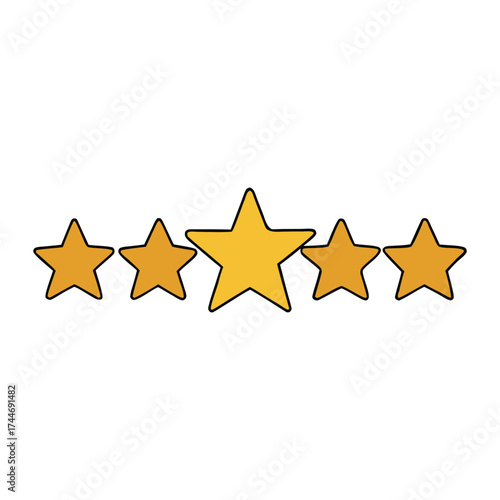 A set of five shining rating stars symbolizing excellence and top quality. Perfect for reviews, feedback, and awards, representing perfection and customer satisfaction.
