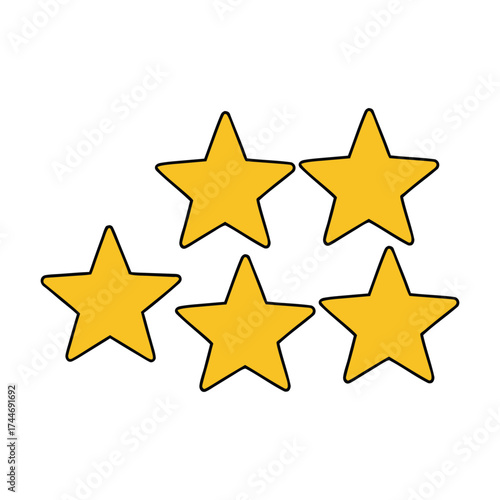A set of five shining rating stars symbolizing excellence and top quality. Perfect for reviews, feedback, and awards, representing perfection and customer satisfaction.
