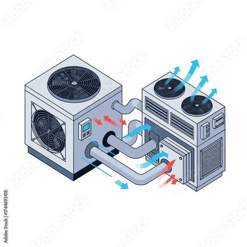 Understanding the complex workings of a sophisticated heat pump system with interconnected modules facilitating optimal thermal regulation.