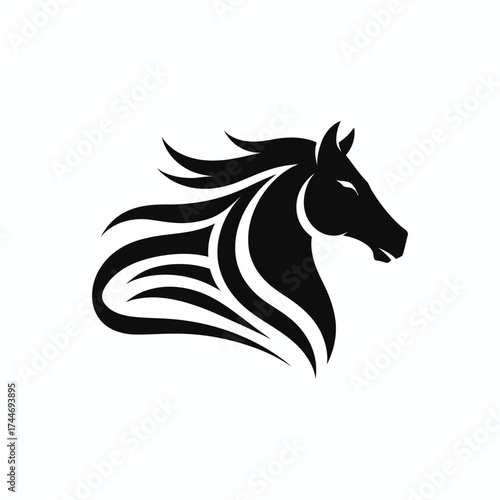 Elegant Black Horse Head Logo Design white animal equine stallion mare vector illustration graphic symbol icon silhouette wildlife
