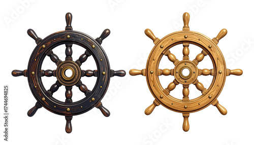 Classic nautical helm steering wheel isolated on transparent background