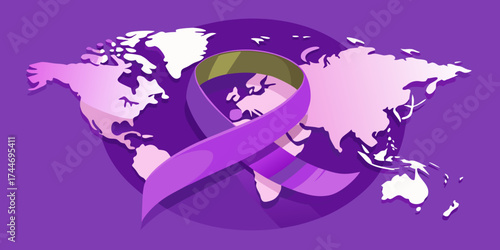Purple ribbon around the world for awareness