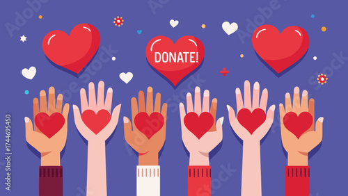 Hands offering hearts for donation and love