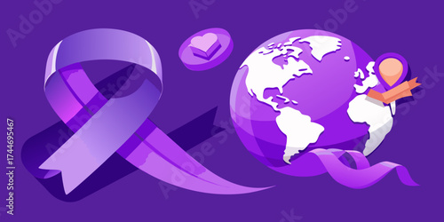 Global awareness ribbon and earth illustration