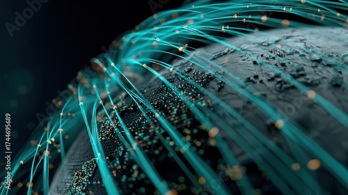 Digital Data Streams Flowing around Earth, Representing Global Connectivity, Technology Networks, and the Seamless Exchange of Information