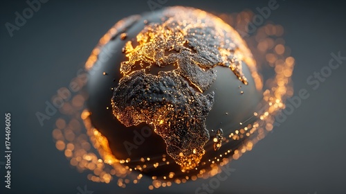 Illuminated Digital Earth with Glowing Connections across Africa and Europe, Representing Global Technology, Connectivity, and Data Communication