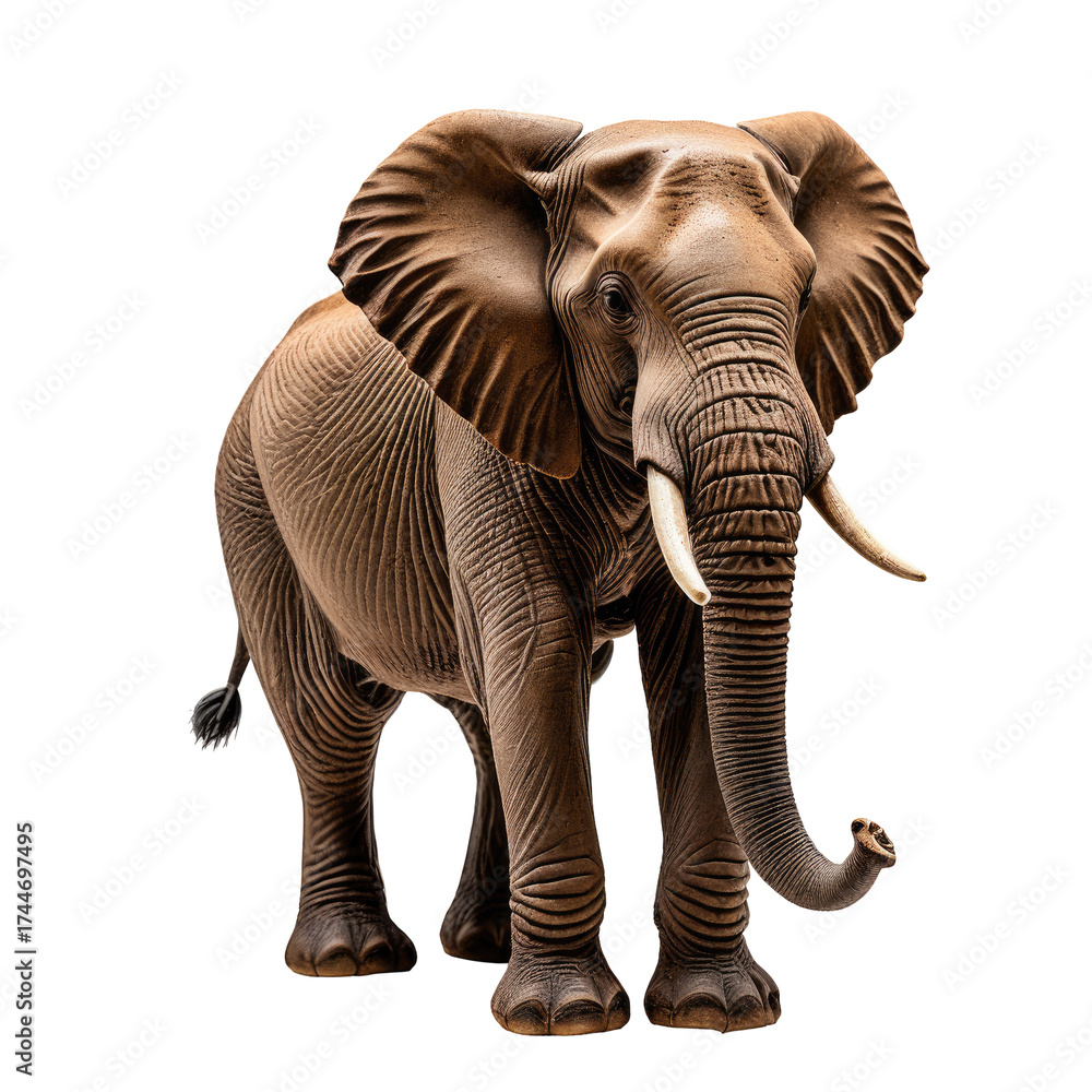 Fototapeta premium Majestic elephant portrait with long tusks and large ears isolated