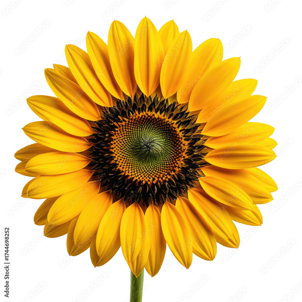 Fototapeta premium Bright yellow flower with a dark center against a black background