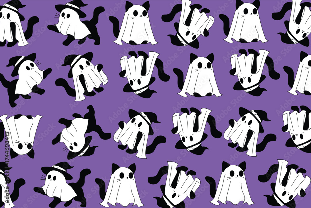 Naklejka premium seamless pattern with fashion clothes and cats background