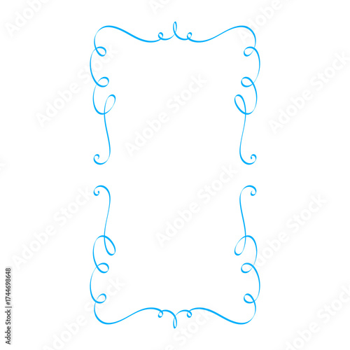 Ornate blue decorative frame with a white rectangular cutout Keywords: frame, border, ornate, decorative, blue, swirls, curls isolated on a transparent background