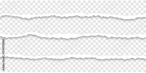 Three long piece of torn papers transparent background.