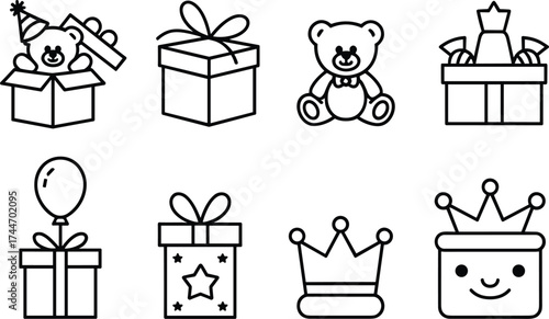 Birthday Celebration Icons Line Art On White untitled vector