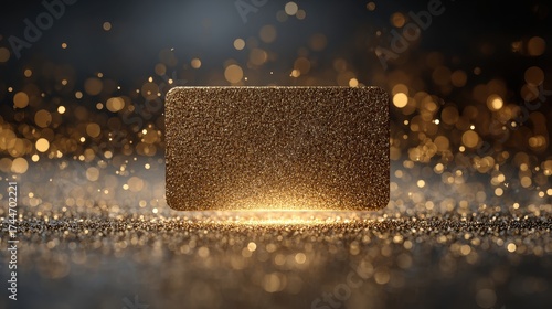 Elegant gold card on glittering background with bokeh lights