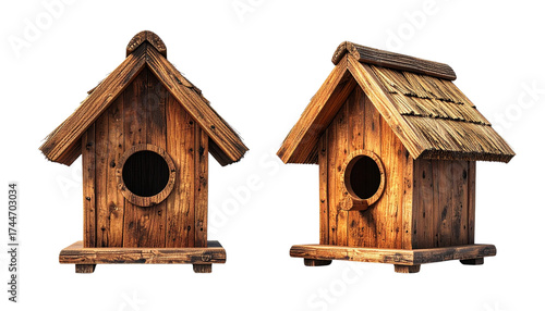 Handmade rustic birdhouse for garden isolated on transparent background