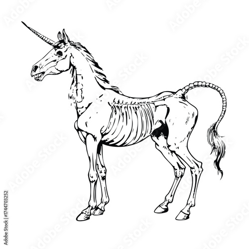 Monochrome Unicorn Anatomy with Skeletal