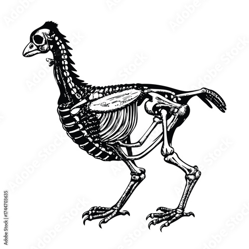 Anatomical Engraving of a Chicken: Skeletal and Muscle Structure