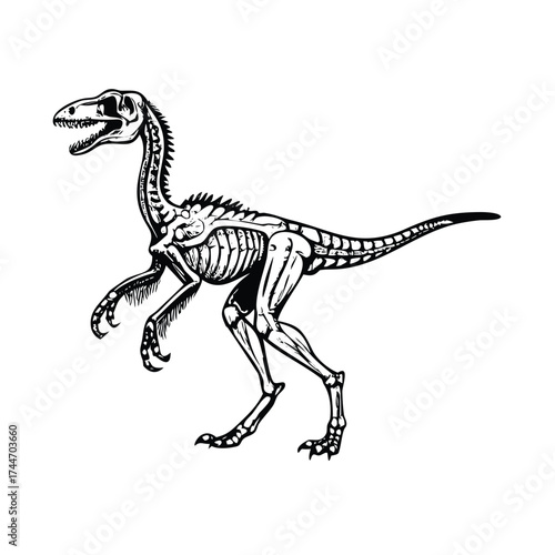 Monochrome Dinosaur Anatomy Vector: Velociraptor