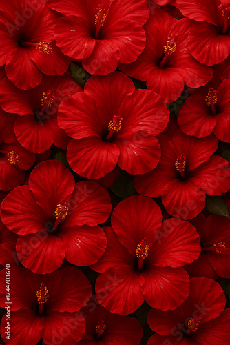 Wallpaper Mural Full frame background texture of many brilliantly colored deep red hibiscus flowers blossoms symbol of offering devotion to the goddess kali puja shyama pooja Torontodigital.ca