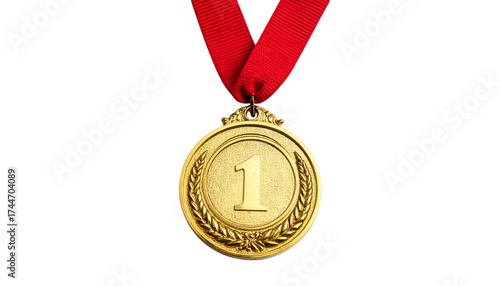 Gold medal first place award isolated on transparent background