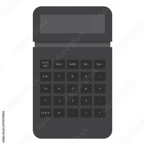 Modern Black Calculator Vector Illustration – Sleek Chrome Office Gadget in Minimalist Design