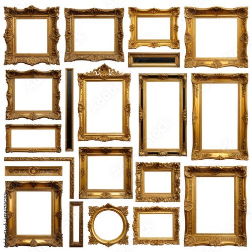 Gold frames Collection of ornate, vintage, decorative picture frames