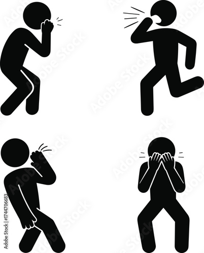 Four Black Stick Figure Icons Showing Different Emotions And Actions person human