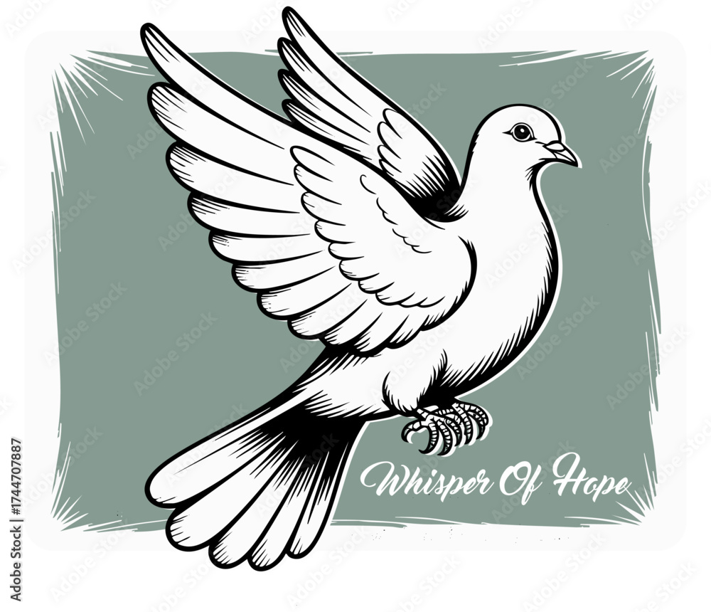 Fototapeta premium White Dove of Peace Vector – Minimalist Flying Bird Symbol with Olive Branch for Hope, Faith, and Freedom