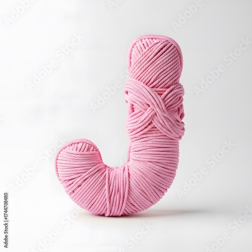 Pink yarn letter j perfect for crafts, education, alphabet learning resources, and decorations in bright colors and playful designs.