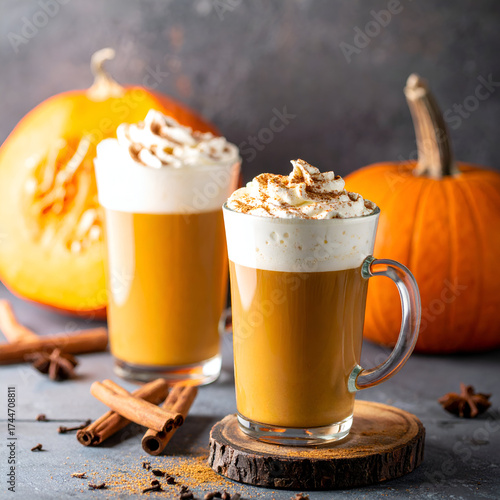Cozy Autumn Pumpkin Spice Latte with Whipped Cream and Cinnamon.