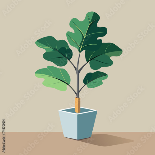 Stylized fiddle leaf fig plant in a modern pot