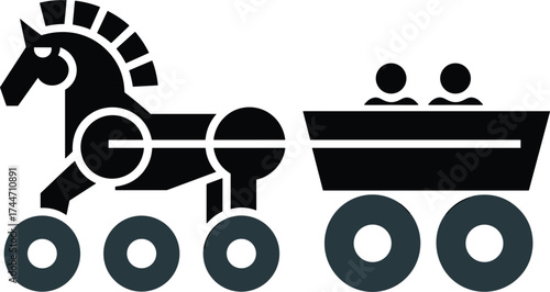 Stylized Trojan Horse with Two Figures in Cart wagon carriage