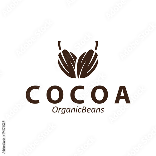 simple concept of cocoa bean logo, old vintage design and symbol of plantation plant and beverage template, illustration of brand product symbol and poster template