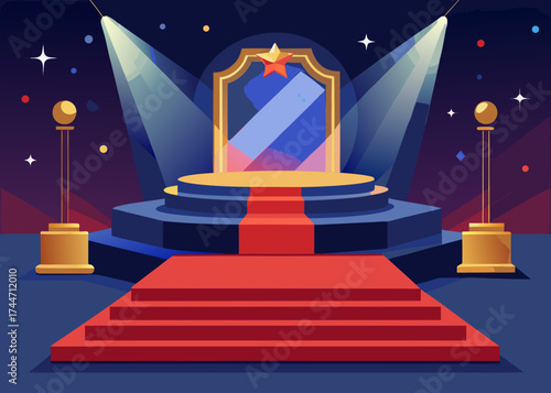 Red carpet award ceremony stage with spotlight and star